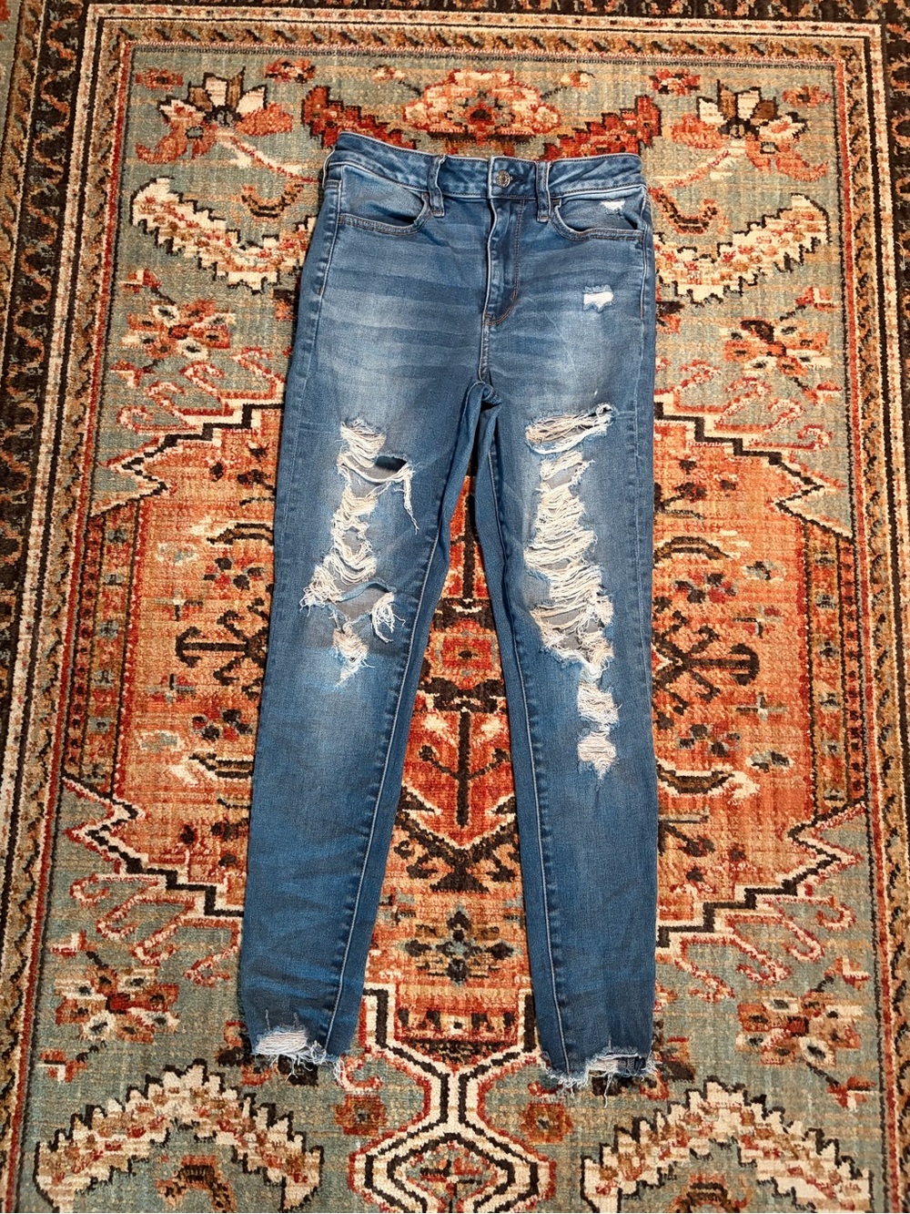 American Eagle Outfitters Blue Distressed Skinny Jeans